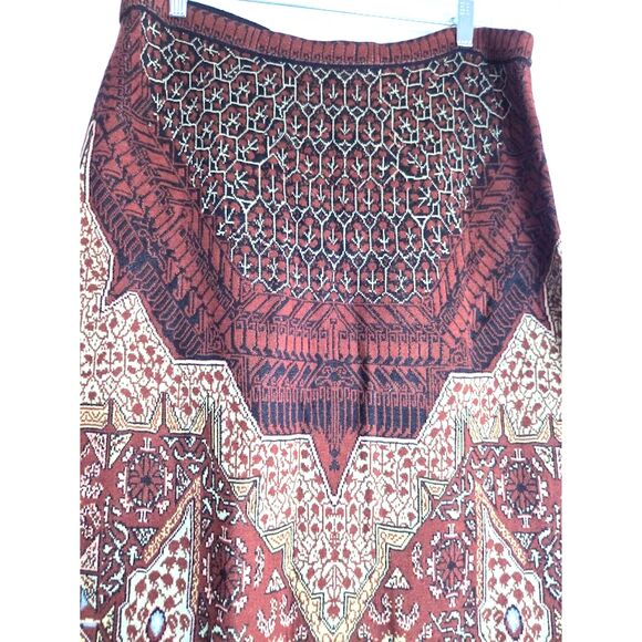 NWT Peruvian Connection Rug Market Red & Brown Tapestry Knit Midi Skirt sz Large - Picture 3 of 9